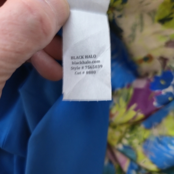 Black Halo Women's Blue Delina Ruched Floral-Print Sheath Dress Size 6 - Picture 9 of 9